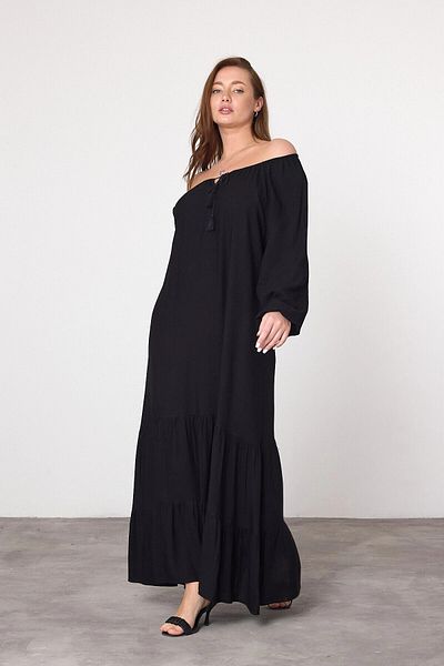 hazelin Γυναικείο μαύρο φόρεμα Madonna με μακρύ βισκόζη με ελαστικό μανίκι HZL25S-VM10331