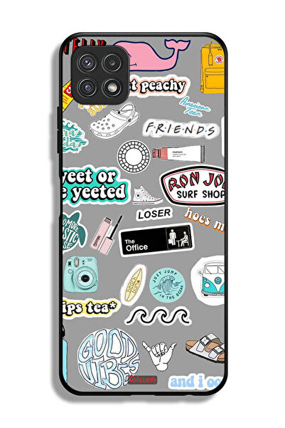Tolwak Samsung Galaxy A22 5G Protective Case Cover Good Vibes Stickers