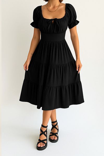 MILANOFOX Square/Madonna Collar Elastic Relaxed Cut Summer Dress