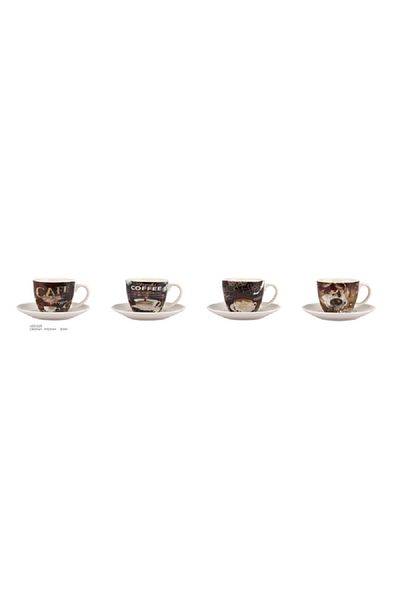 Bien Servi 12-Piece Coffee Design Cup and Saucer Set Brown and White