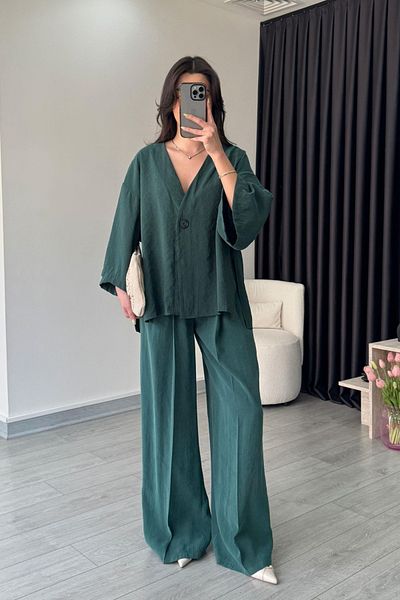 My Blog Emerald Single Button Detailed Modal Suit - 51173