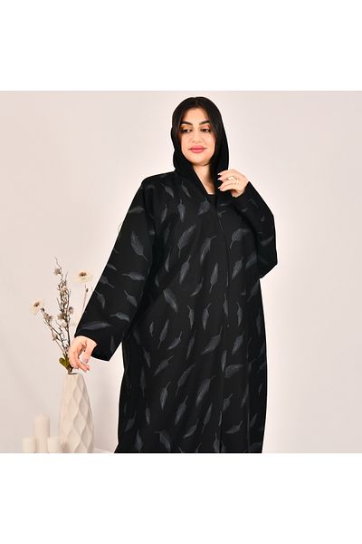 HAWRAA Black wrap abaya with printed fabric