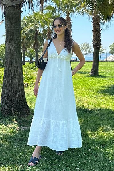 Le Savu SHILSEE ΓΥΝΑΙΚΕΙΟ ΦΟΡΕΜΑ ΜΟΥΣΛΙΝΑ ΛΕΥΚΟ
