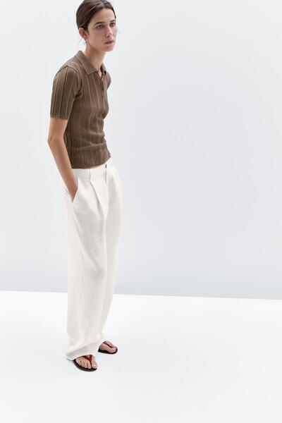 Massimo Dutti Fitilli detaylı %100 pamuklu polo yaka t-shirt