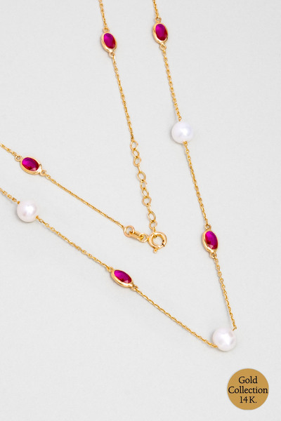 So CHIC... Doğal İnci Işıltısı 14 Ayar 45 Cm Sarı Altın Kolye