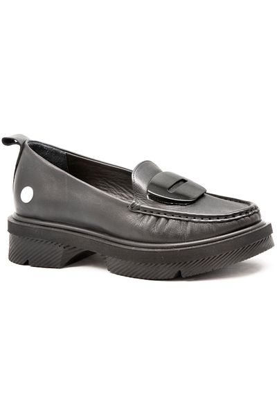 Mammamia D25Ya-0850 Black Skin Leather Women's Loafer Shoes