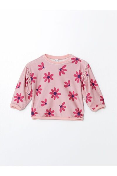 LC Waikiki Velvet Floral Baby Girl Sweatshirt and Leggings 2 Pcs