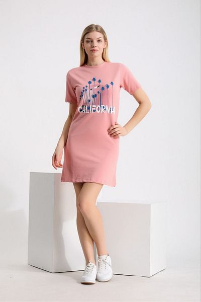 KRIMO Women's Short Sleeve Crew Neck Knitted Front Printed Mini Dress