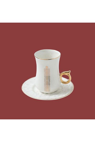 Bien Servi 6-Piece Elegant Design High Quality Turkish Tea Set White and Gold