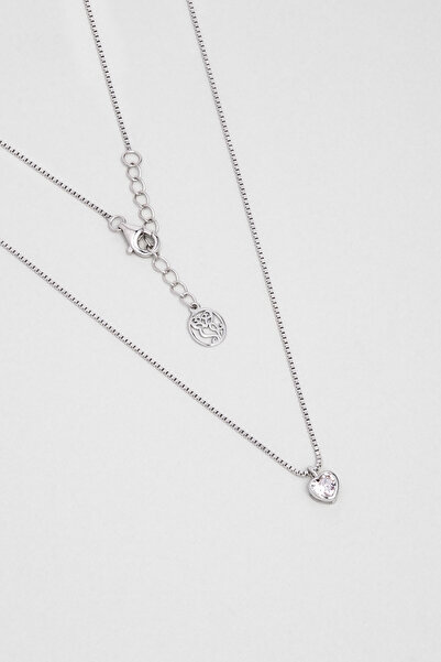 So CHIC... Romantik Aşk 18 Ayar Beyaz Altın Kaplama 43 Cm Gümüş Kalp Kolye