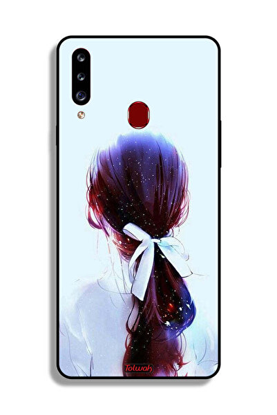 Tolwak غطاء حماية لهاتف Samsung Galaxy A20s بتصميم ربطة شعر مع رباط شعر وفن فتاة