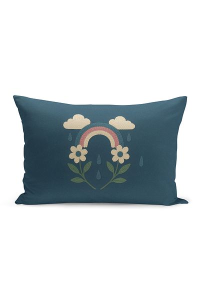 Bertille Home Double Side Digital Printed Throw Pillow Case (Punch/Punch Embroidery Pattern Look)