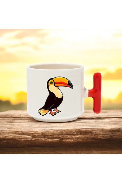 BB TRADE Parrot Designed Red t Handled Ceramic Printed Mug Cup 250 ml