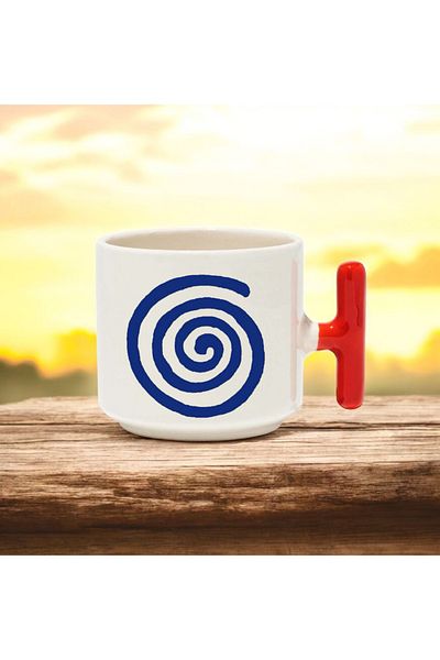 BB TRADE Blue Mobile Design Red T-Handle Ceramic Printed Mug 250 ml