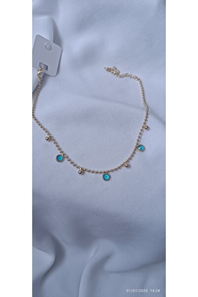 ARİ TAKI Dorikali Gold&Blue Stone Steel Anklet