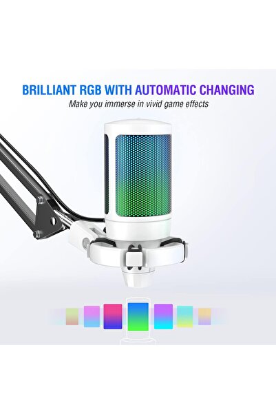 Fifine Streaming Gaming USB Microphone Kit, PC Condenser RGB Mic Compatible with PS4/PS5, Plug and P