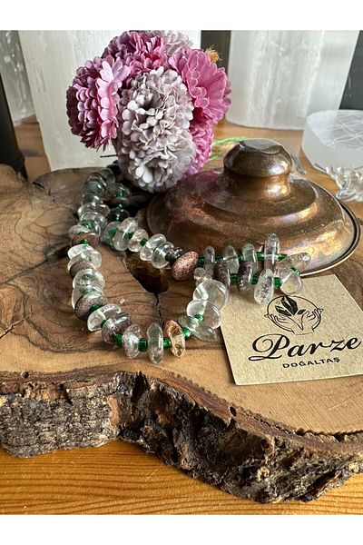 parze doğaltaş Garden Quartz (Lodolite) Natural Stone String Necklace