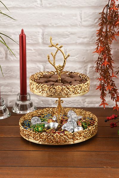 HELVACIOĞLU AKSESUAR 2 Tier Mirrored Cake, Dessert, Cookie Presentation Stand 15-20 cm