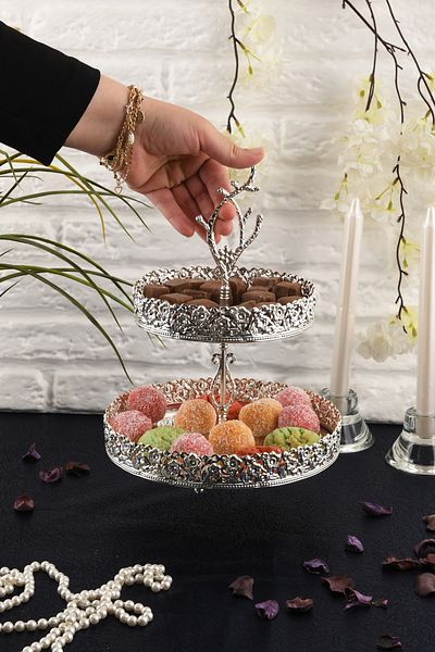 HELVACIOĞLU AKSESUAR 2 Tier Mirrored Cake, Dessert, Cookie Presentation Stand 15-20 cm