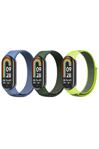 O Ozone [Pack of 3] Nylon Loop Straps For Xiaomi Mi Band 8 (Army Green /Blue/Bright Yellow)
