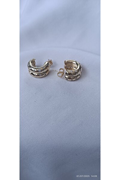 ARİ TAKI Double Half Ring Gold Steel Earrings