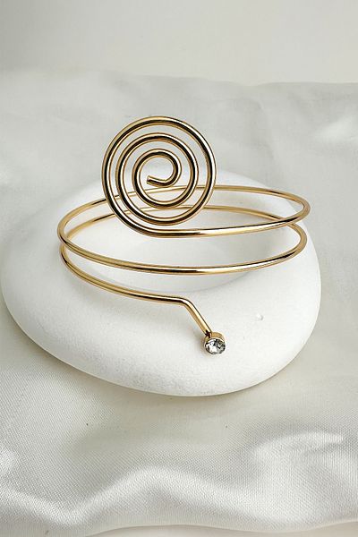 Modex Gold Color Single Stone Round Geometric Shaped Arm Accessory (Diameter: 9cm)