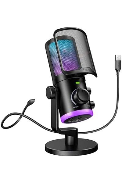 Fifine Gaming PC Microphone, USB Streaming Microphone with Game Chat Balance, Computer Condenser Des