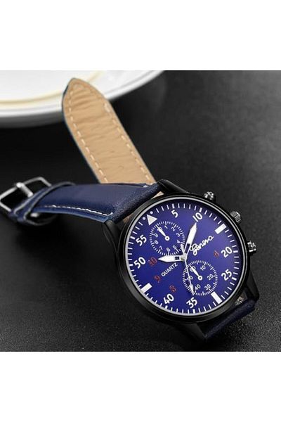Generic Mens Fashion Dress Analog Quartz Watch with Brown Leather Band Unique Big Face Number Retro Casual W