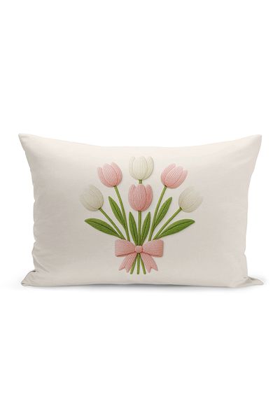 Bertille Home Double Side Digital Printed Throw Pillow Case (Punch/Punch Embroidery Pattern Look)
