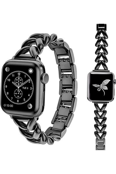 O Ozone Metal Straps For Apple watch Band 38mm 40mm 41mm | Jewelry Herringbone Design - Black