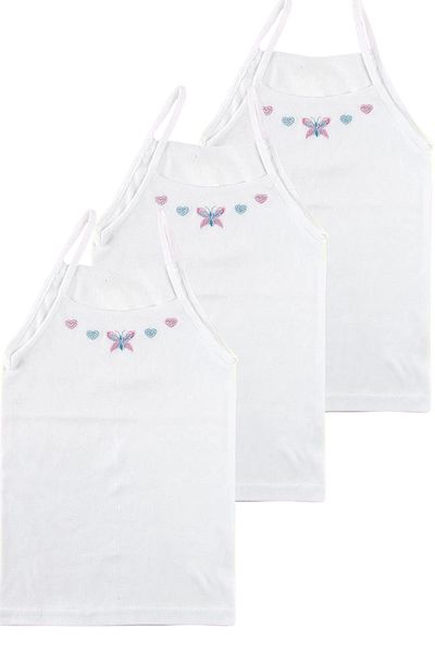 BUTİK1AVM Tutku Girl's Undershirt 3 Pieces Ribbed Rope Strap Flexible 100% Cotton
