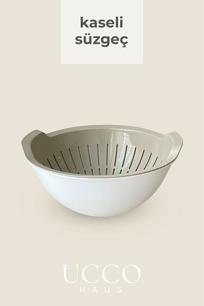 UCCO Set of 2 Beige Colander with Bowl, 3 Liter Multi-Purpose Vegetable and Fruit Washing, Straining and Bowl Set