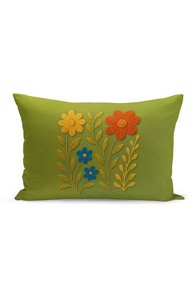 Bertille Home Double Side Digital Printed Throw Pillow Case (Punch/Punch Embroidery Pattern Look)