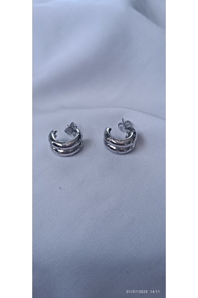 ARİ TAKI Double Half Ring Silver Steel Earrings