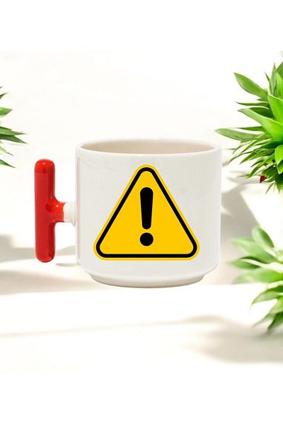 BB TRADE Yellow Danger Design Red t Handle Ceramic Printed Mug Cup 250 ml