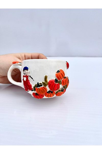 AYLEFE HOBBY Handmade Ceramic Mug with Pumpkin 150ml