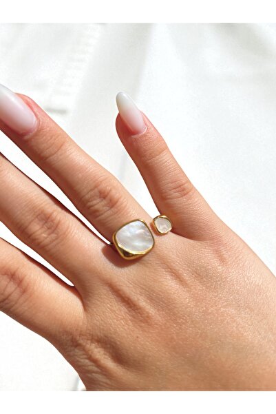 Lilac Jewelry Ayarlanabilir Vip Gold Beyaz Sedefli Oval Yüzük