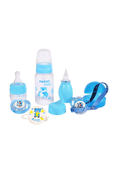 SWEET BABY Yeni Doğan 7 Parçalı Hediye Erkek Emzik Biberon Seti Plastik Biberon