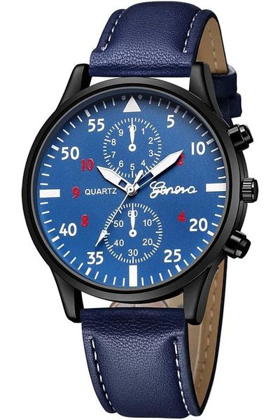 Generic Mens Fashion Dress Analog Quartz Watch with Brown Leather Band Unique Big Face Number Retro Casual W