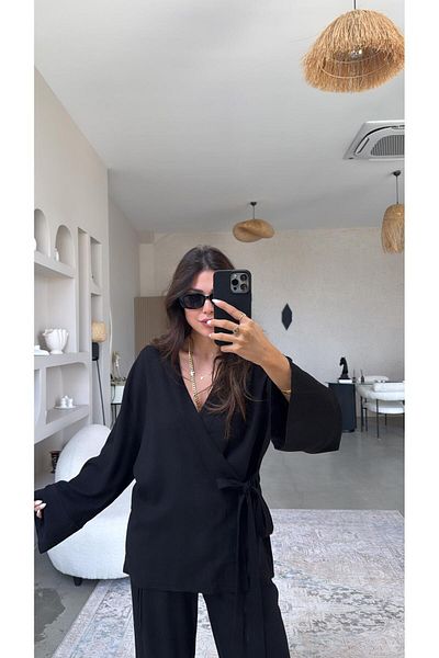 Buket Teke Black Double Breasted Linen Premium More Suit