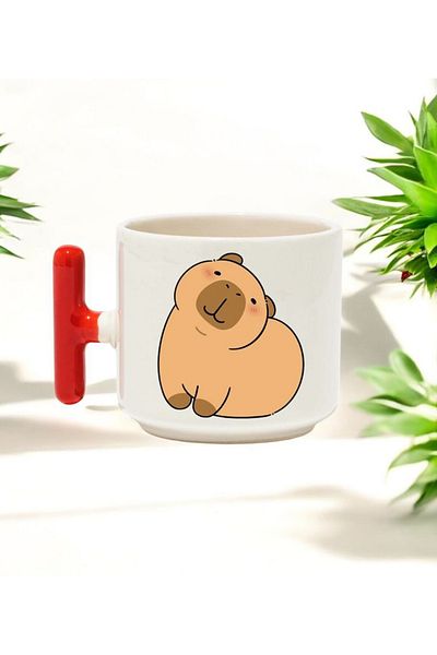 BB TRADE Cute Animal Design Red t Handle Ceramic Printed Mug Cup 250 ml