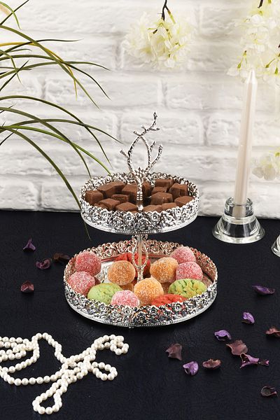HELVACIOĞLU AKSESUAR 2 Tier Mirrored Cake, Dessert, Cookie Presentation Stand 15-20 cm