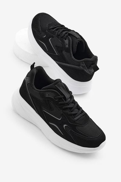 Tonny Black Men's Black White Faylon Sole Breathable Fabric Reflective Wavy Pattern Sports Shoes
