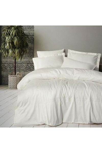Cotton Box Luxury bed linen with satin embroidery, duvet cover 200x220cm, CottonBox, Luxe Ecru
