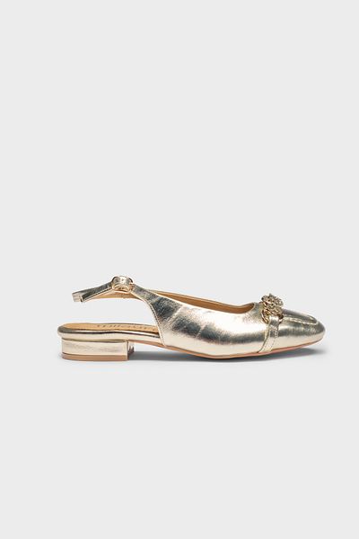 Milaura Women's Gold Stone Khaki Leather Ballet 20482