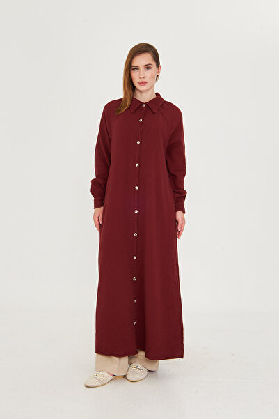 Fezzal Button-Down Muslin Shirt Dress with Long Sleeves
