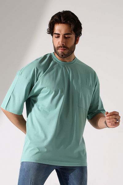Corradeo Giyim Oversize Crew Neck Short Sleeve 100% Cotton Men's T-Shirt with Pocket Detail