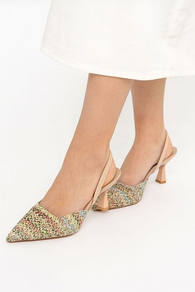 Les Passent Women's Ferga 7 cm Heeled Colorful Straw Detail Shoes Sandals
