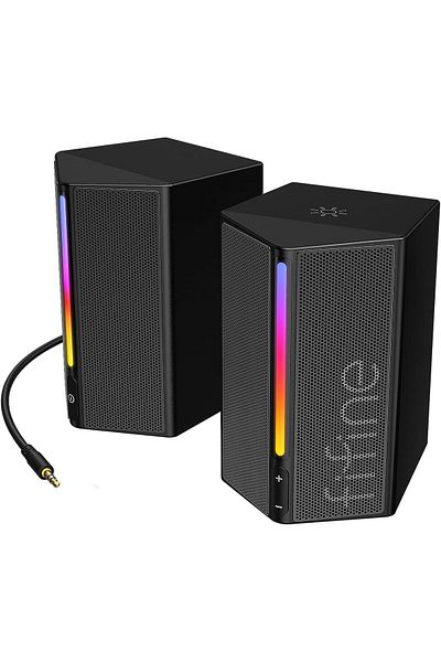 Fifine مكبرات صوت الكمبيوتر، مكبرات صوت الكمبيوتر المكتبي مع التحكم في مستوى الصوت، مكبرات صوت الألعاب RGB