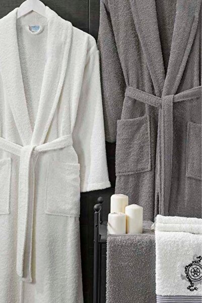 Eponj Home Μπουρνούζι 4 τεμαχίων - Σετ πετσετών με κέντημα Cora Anthracite - Ανδρική κρέμα